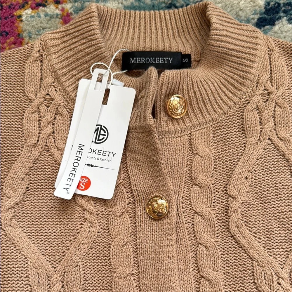 NWT Meroketty Cable Knit Tan Sweater - Picture 2 of 5